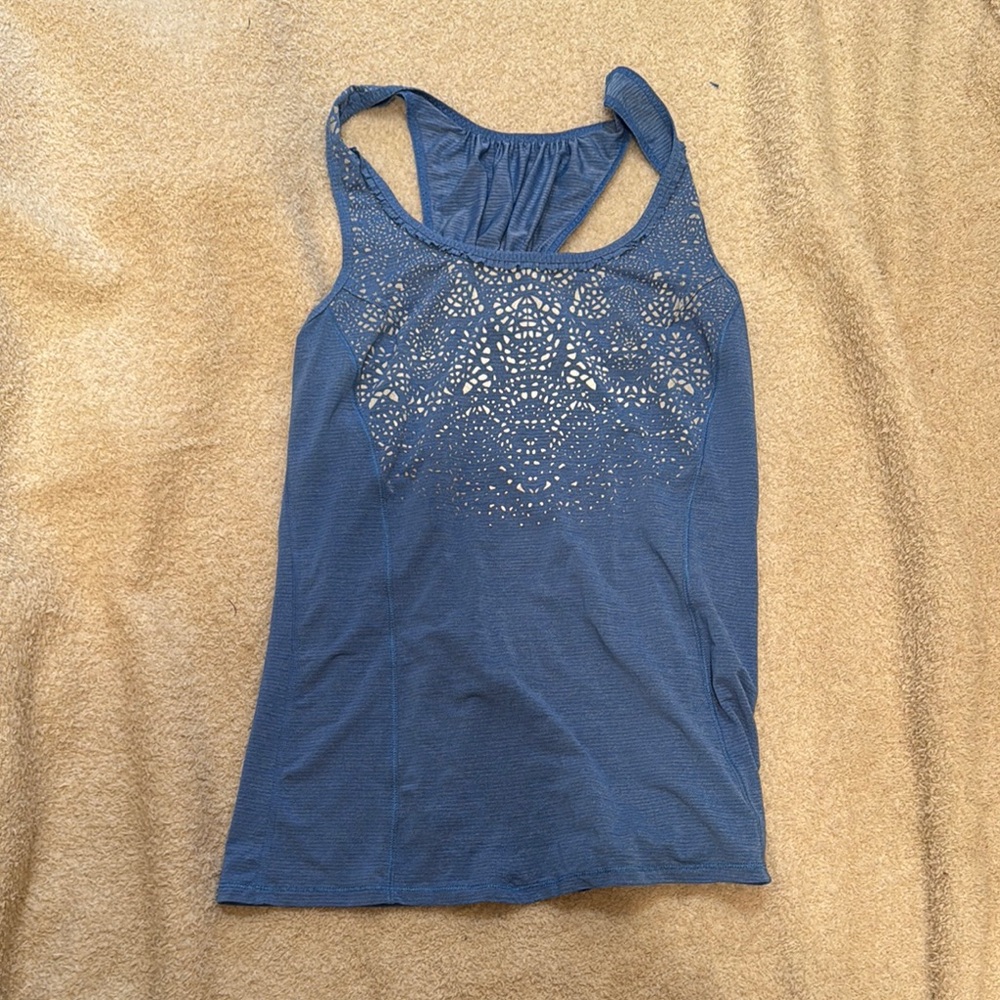 Lululemon Athletica Blue Tank Top with gray/silver design